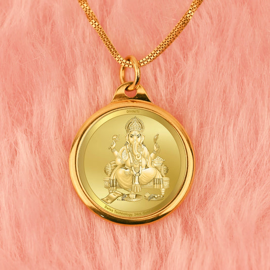 Diviniti 24K Gold Plated Ganesha & Yantra 22MM Double Sided Pendant For Men, Women & Kids