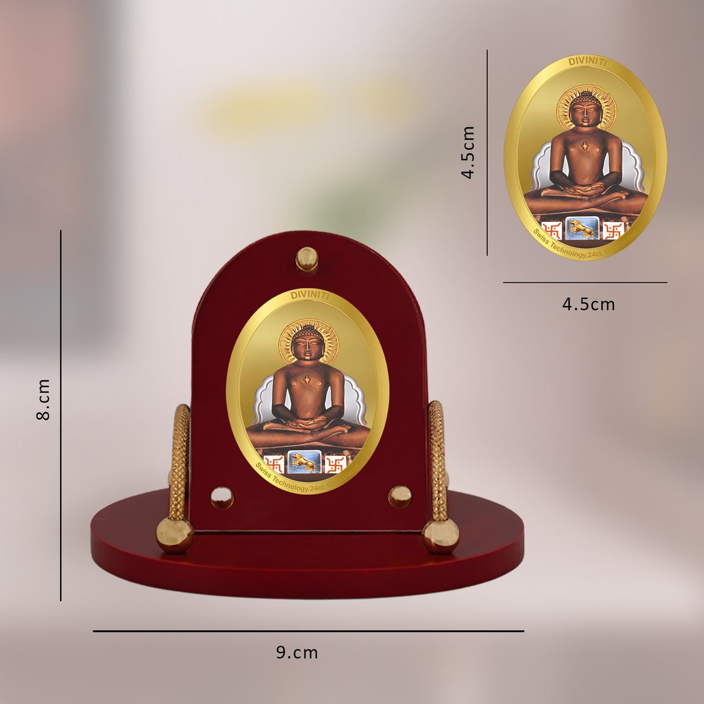 Diviniti 24K Gold Plated Mahavira Frame for Car Dashboard, Home Decor, Table & Office (8 CM x 9 CM)