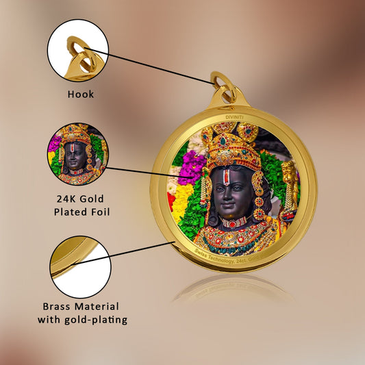 Diviniti 24K Gold Plated Ram Ji & Jai Shri Ram 28MM Double Sided Pendant For Men, Women & Kids