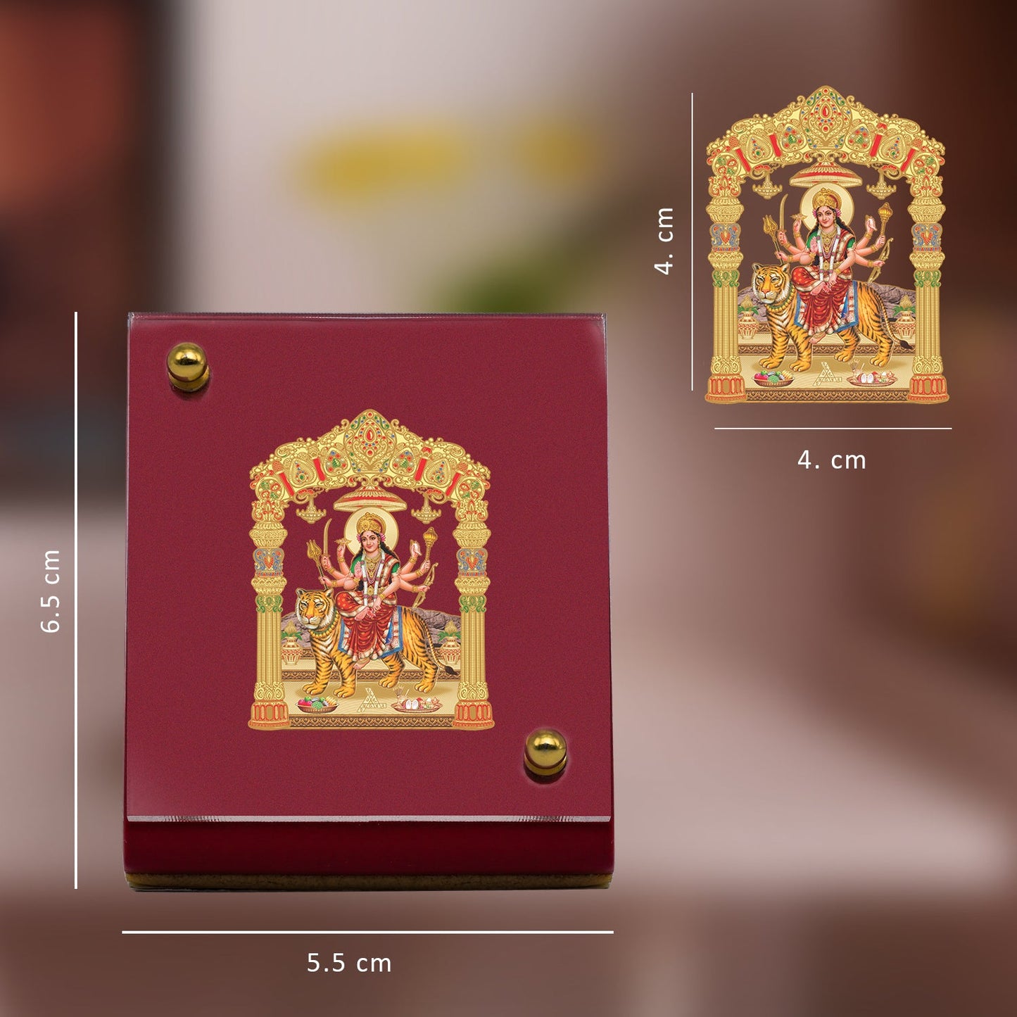 Diviniti 24K Gold Plated Durga Mata Frame For Car Dashboard, Home Decor, Puja, Festival Gift (5.5 x 6.5 CM)