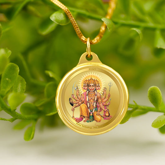 Diviniti 24K Gold Plated Panchmukhi Hanuman & Yantra 22MM Double Sided Pendant For Men, Women & Kids