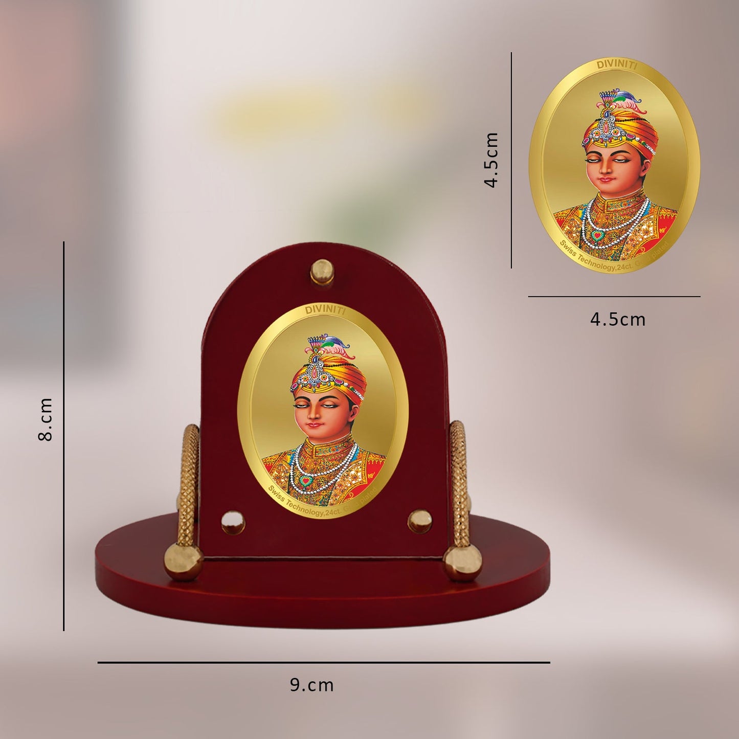 Diviniti 24K Gold Plated Guru Harkrishan Frame for Car Dashboard, Home Decor, Table & Office| MDF 7D+ Royal Car Frame with 24K Gold Plated Foil| Religious Frame for Puja, Festival Gift (8 CM x 9 CM)