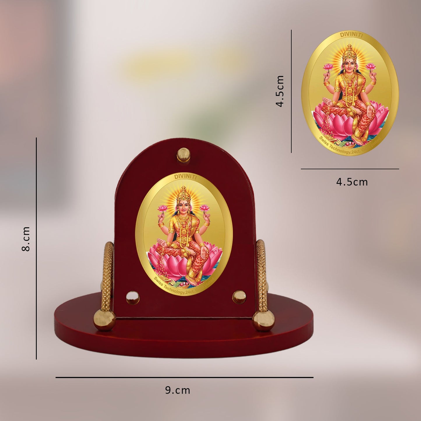 Diviniti 24K Gold Plated Laxmi Mata Frame for Car Dashboard, Home Decor, Table & Office (8 x 9 CM)