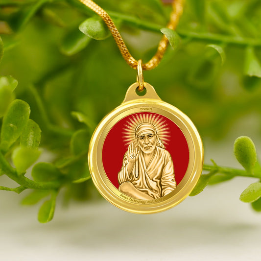 Diviniti 24K Gold Plated Sai Baba & Om 22MM Double Sided Pendant For Men, Women & Kids