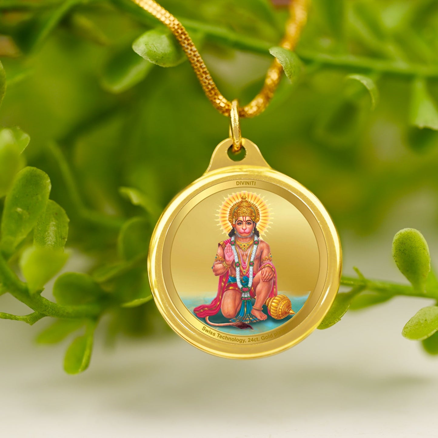 Diviniti 24K Gold Plated Hanuman Ji & Yantra 22MM Double Sided Pendant For Men, Women & Kids