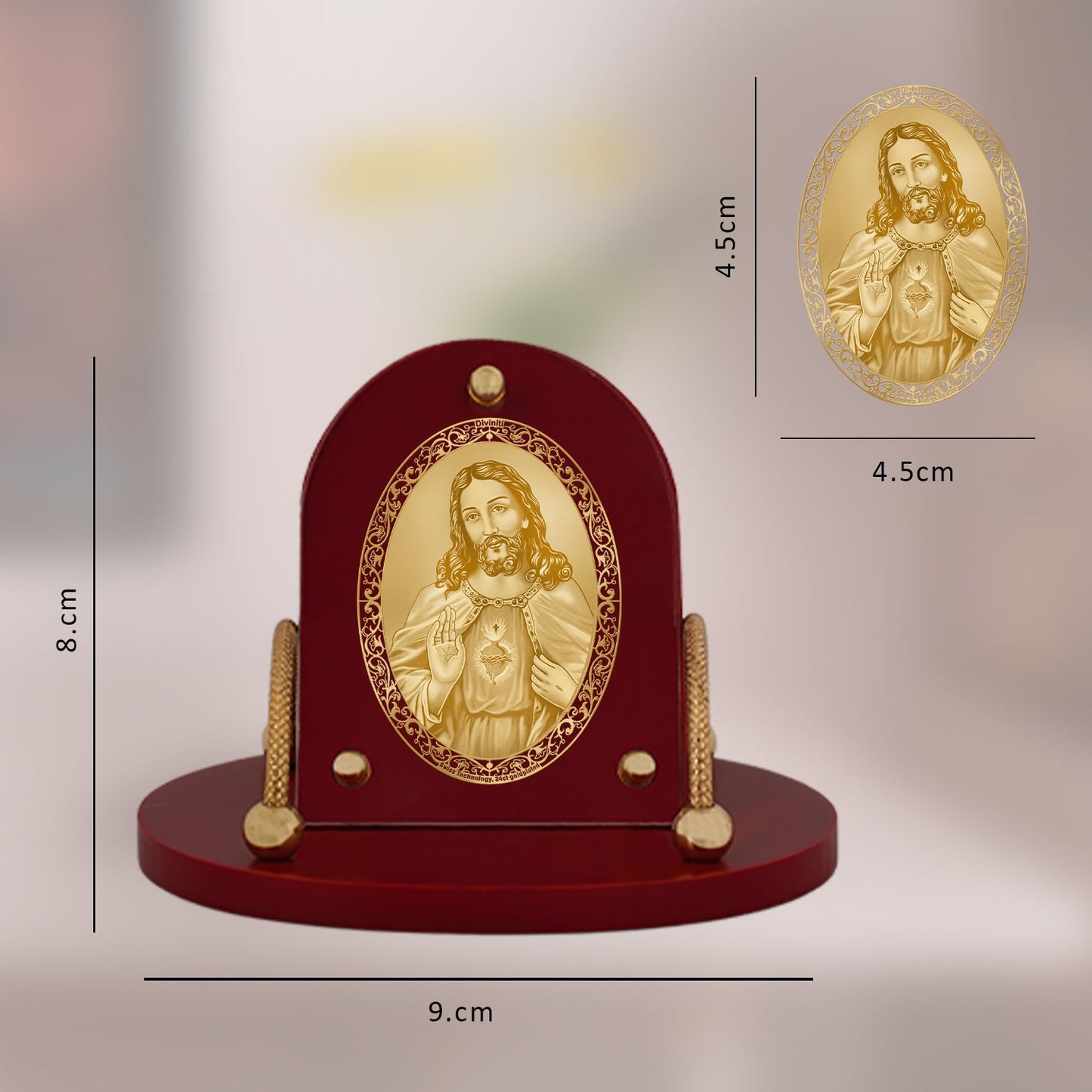 Diviniti 24K Gold Plated Jesus Frame for Car Dashboard, Home Decor, Table & Office (8 CM x 9 CM)