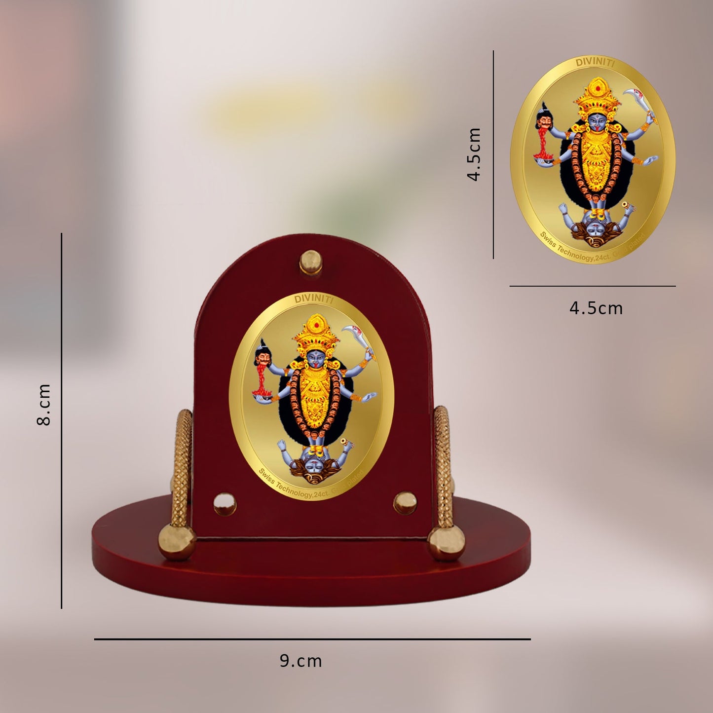 Diviniti 24K Gold Plated Maa Kali Frame for Car Dashboard, Home Decor, Table & Office (8 CM x 9 CM)