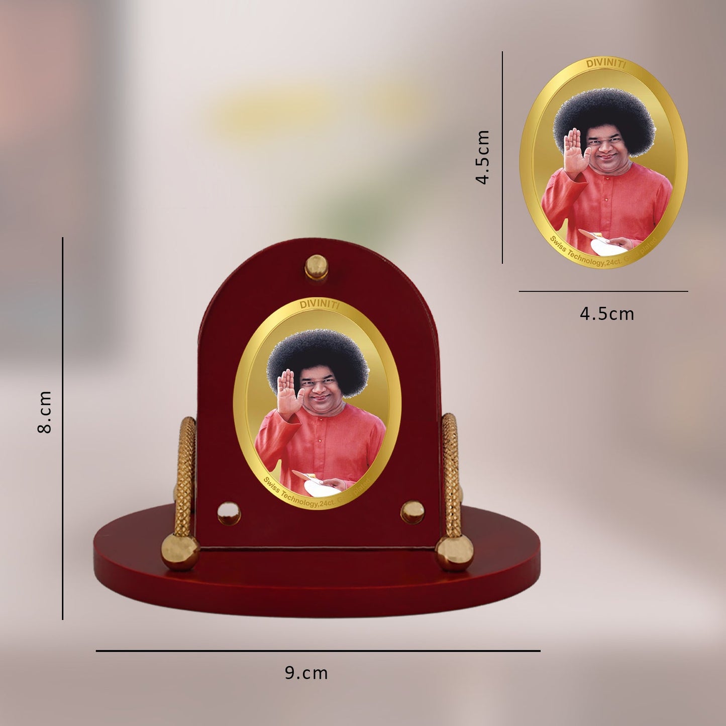 Diviniti 24K Gold Plated Sathya Sai Baba Frame for Car Dashboard, Home Decor, Table & Office (8 CM x 9 CM)