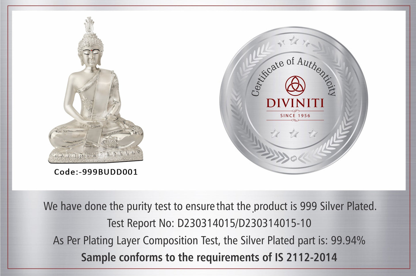 Diviniti 999 Silver Plated Buddha Idol for Home Decor Showpiece (19 X 13 CM)