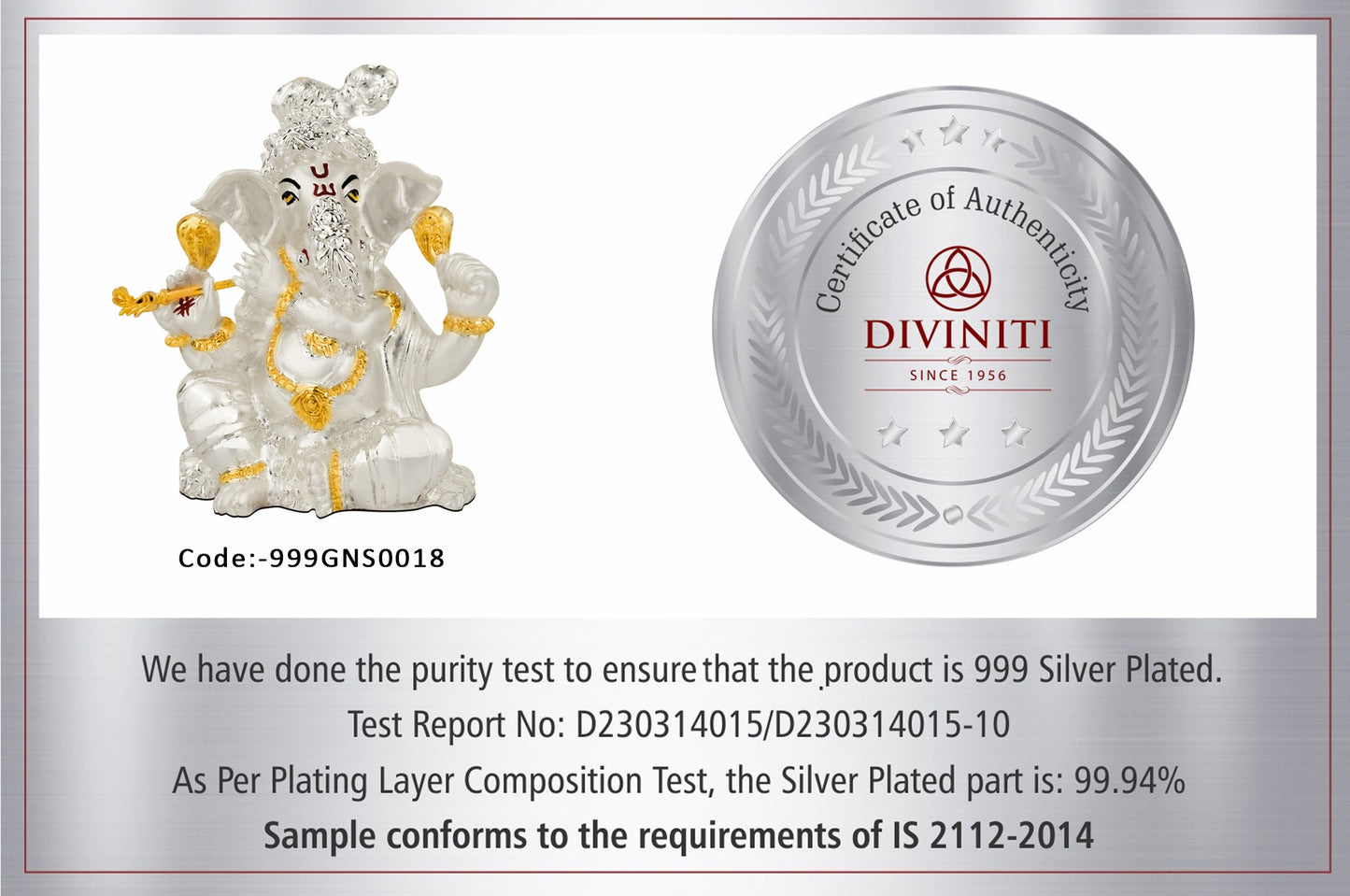 Diviniti 999 Silver Plated Ganesha Idol for Home Decor Showpiece (11X8.5CM)