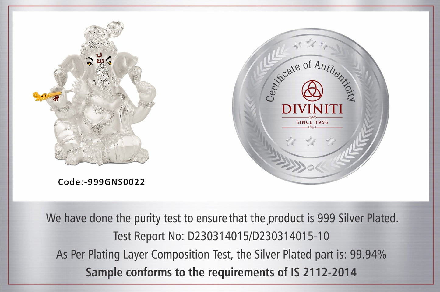 Diviniti 999 Silver Plated Ganesha Idol for Home Decor Showpiece (11X8.5CM)