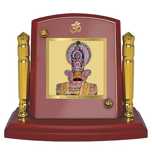 Diviniti 24K Gold Plated Khatu Shyam For Car Dashboard, Home Decor, Table Top & Festival Gift (7 x 9 CM)