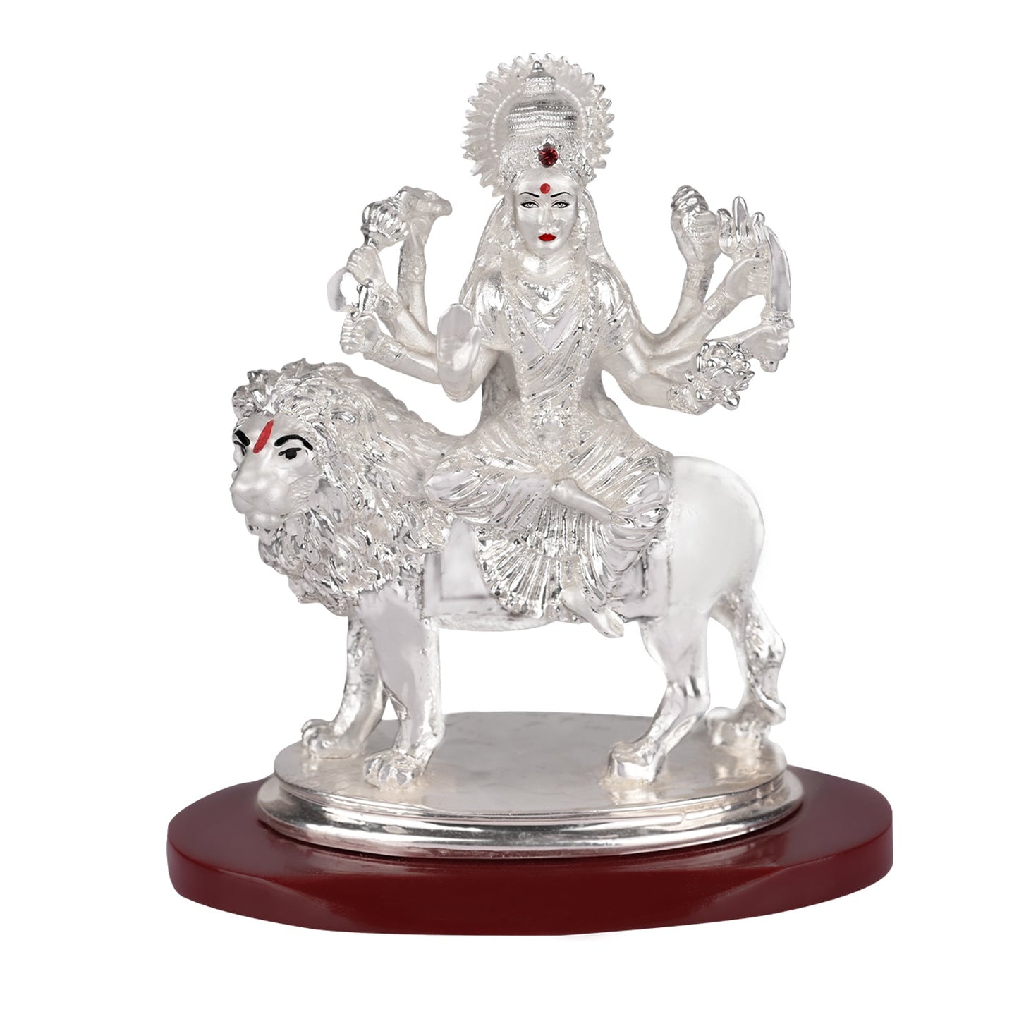 Diviniti 999 Silver Plated Durga Maa Idol for Home Decor Showpiece (10 X 9 CM)