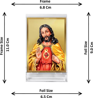 Diviniti 24K Gold Plated Jesus Christ Frame For Car Dashboard, Home Decor, Table Top, Festival Gift (11 x 6.8 CM)