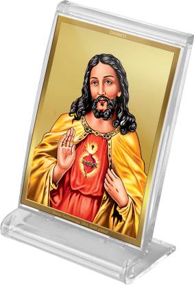 Diviniti 24K Gold Plated Jesus Christ Frame For Car Dashboard, Home Decor, Table Top, Festival Gift (11 x 6.8 CM)