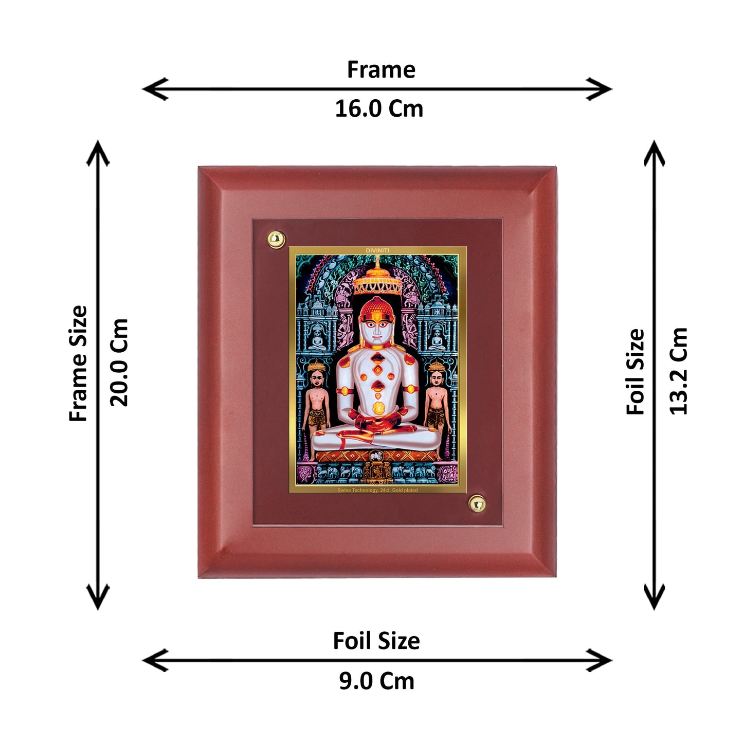 DIVINITI Adinath Gold Plated Wall Photo Frame, Table Decor | MDF 2 Wooden Wall Photo Frame and 24K Gold Plated Foil| Religious Photo Frame Idol For Pooja, Gifts Items (20.0CMX16.0CM)