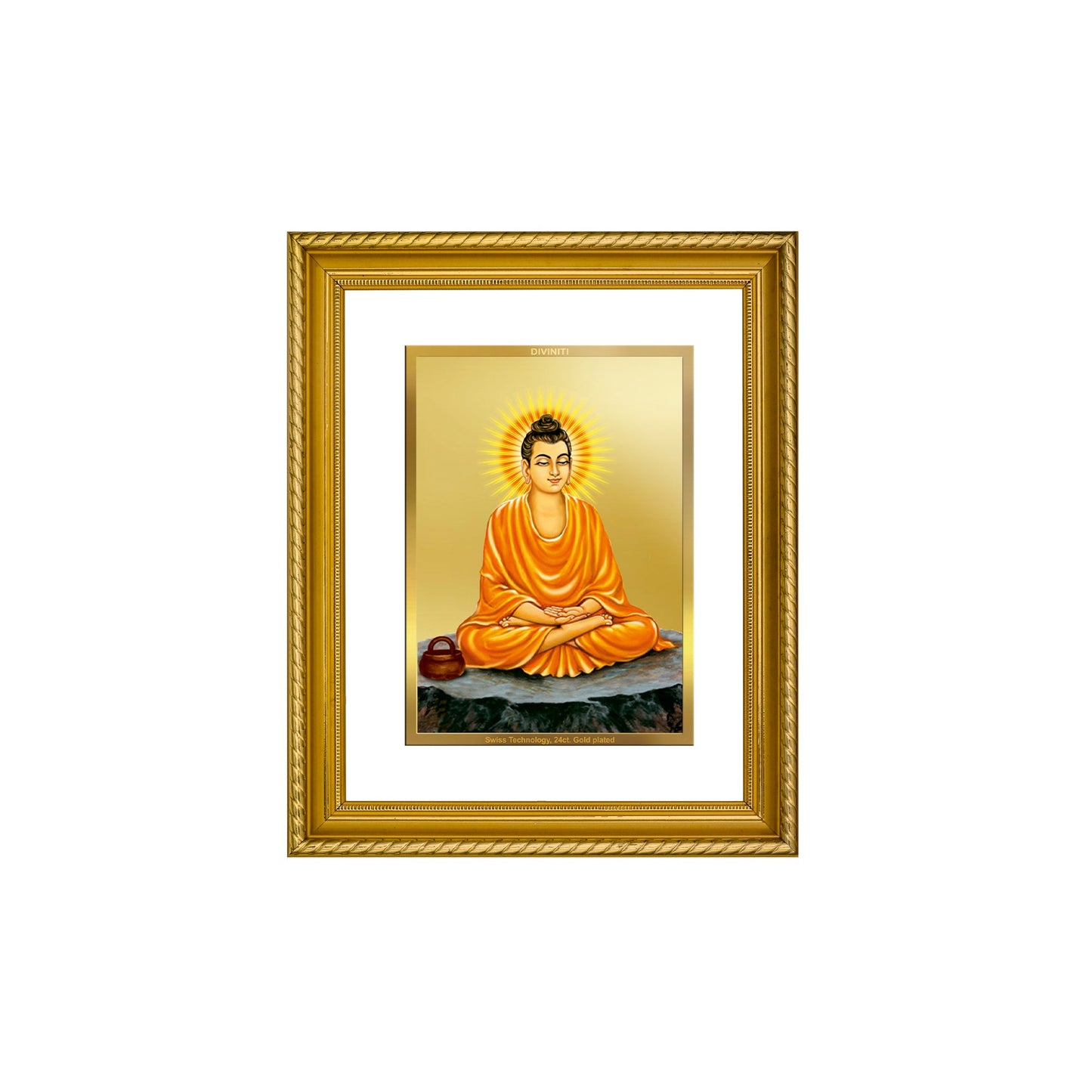 DIVINITI Buddha Gold Plated Wall Photo Frame, Table Decor| DG Frame 056 Size 2.5 and 24K Gold Plated Foil (28 CM X 23 CM)