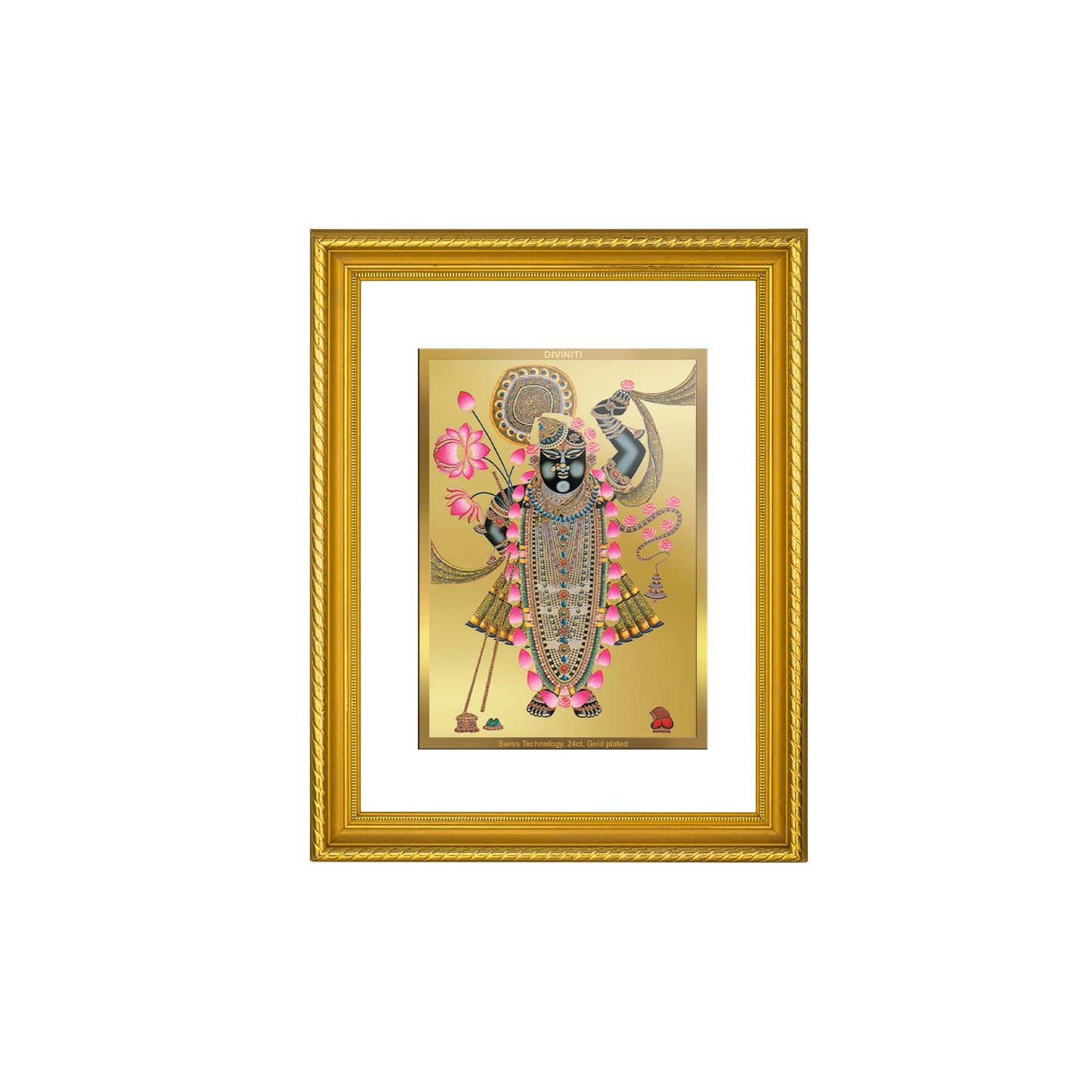 DIVINITI Shrinathji Gold Plated Wall Photo Frame, Table Decor| DG Frame 056 Size 3 and 24K Gold Plated Foil (32.5 CM X 25.5 CM)