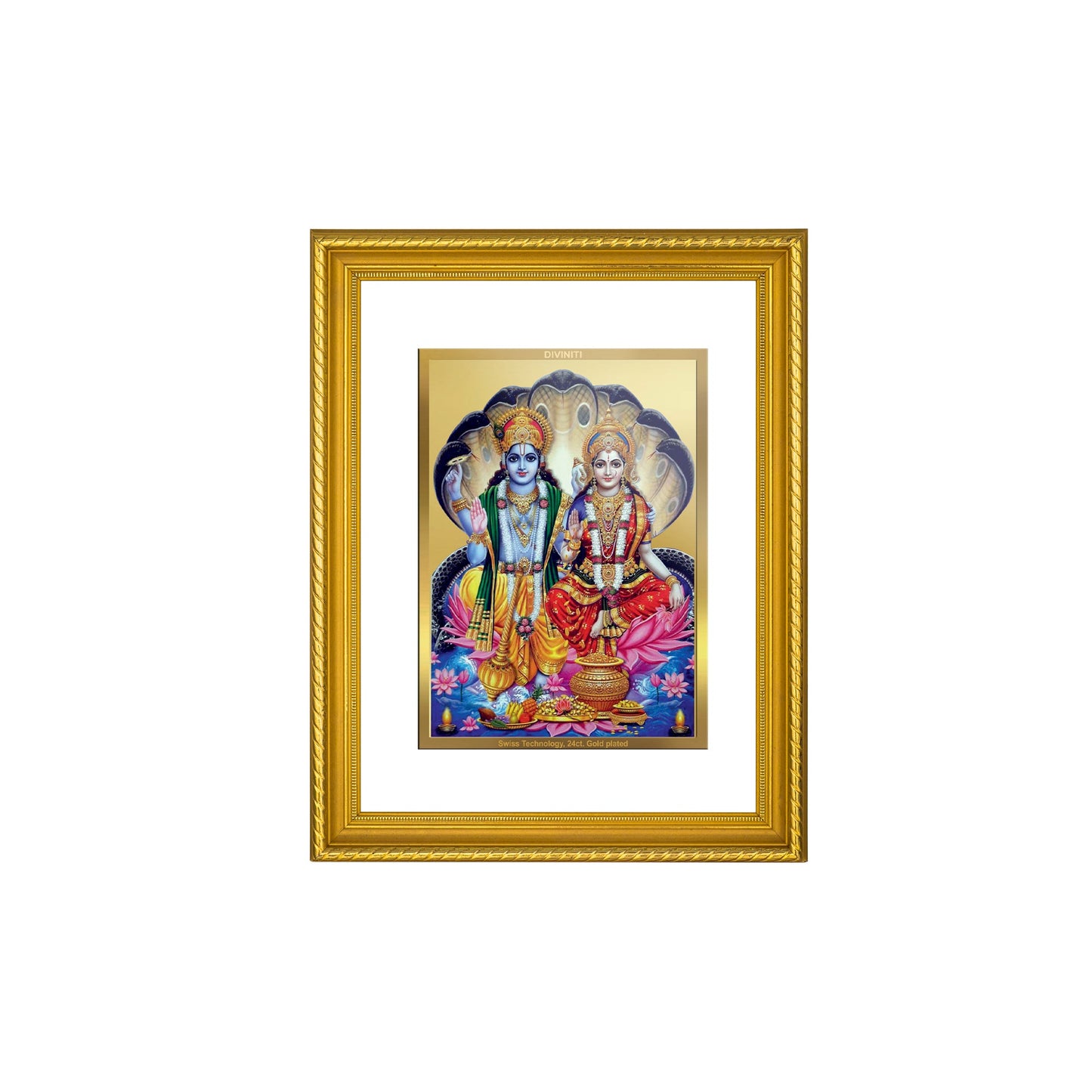 DIVINITI Vishnu Lakshmi Gold Plated Wall Photo Frame, Table Decor| DG Frame 056 Size 3 and 24K Gold Plated Foil (32.5 CM X 25.5 CM)