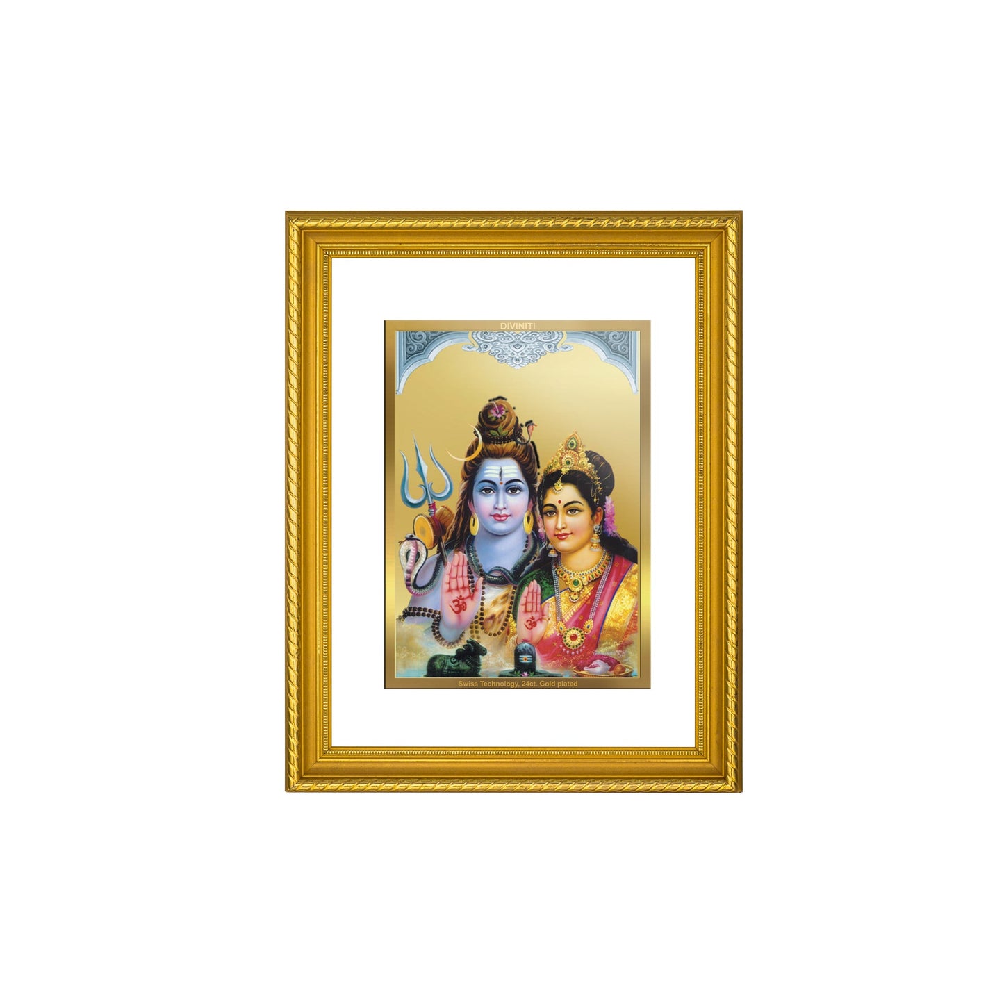 DIVINITI Shiva Parvati Gold Plated Wall Photo Frame, Table Decor| DG Frame 056 Size 3 and 24K Gold Plated Foil (32.5 CM X 25.5 CM)