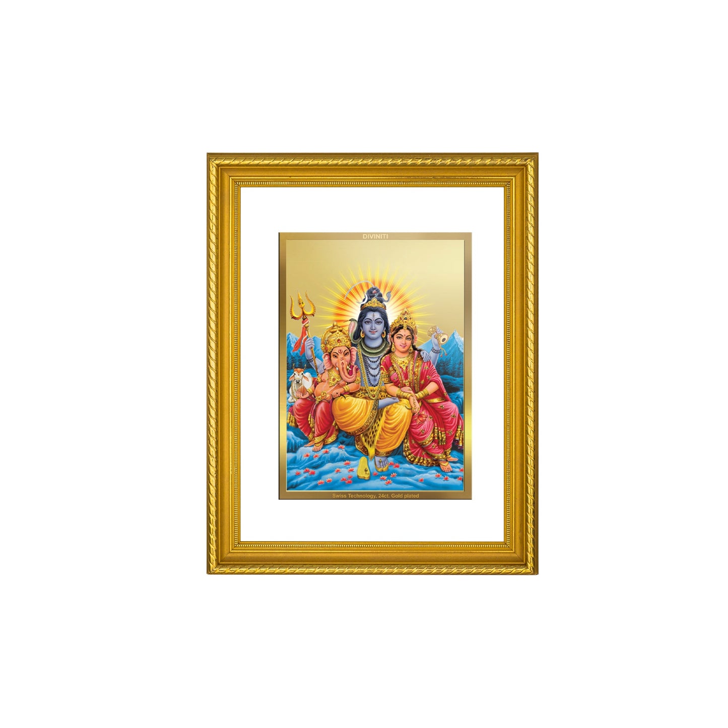 DIVINITI Shiva Parivar Gold Plated Wall Photo Frame, Table Decor| DG Frame 056 Size 3 and 24K Gold Plated Foil (32.5 CM X 25.5 CM)