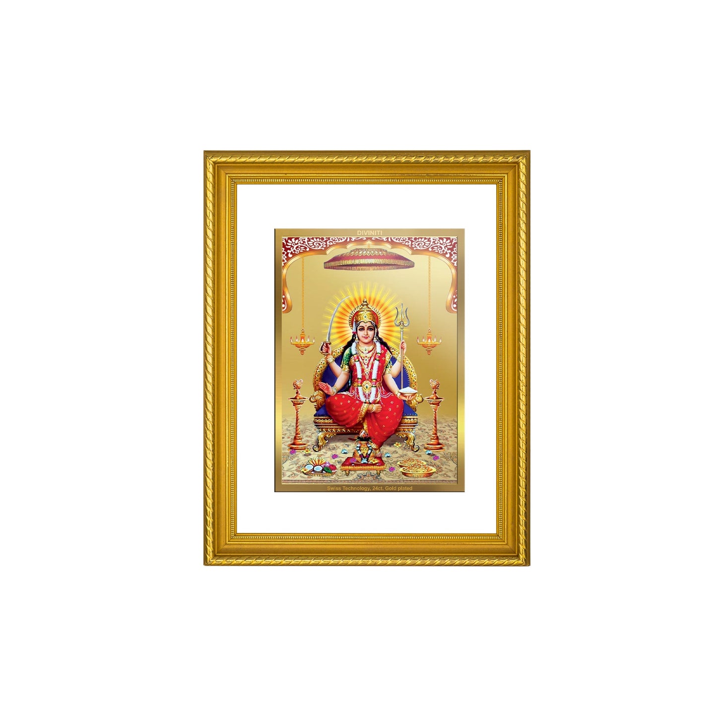 DIVINITI Santoshi Mata Gold Plated Wall Photo Frame, Table Decor| DG Frame 056 Size 3 and 24K Gold Plated Foil (32.5 CM X 25.5 CM)