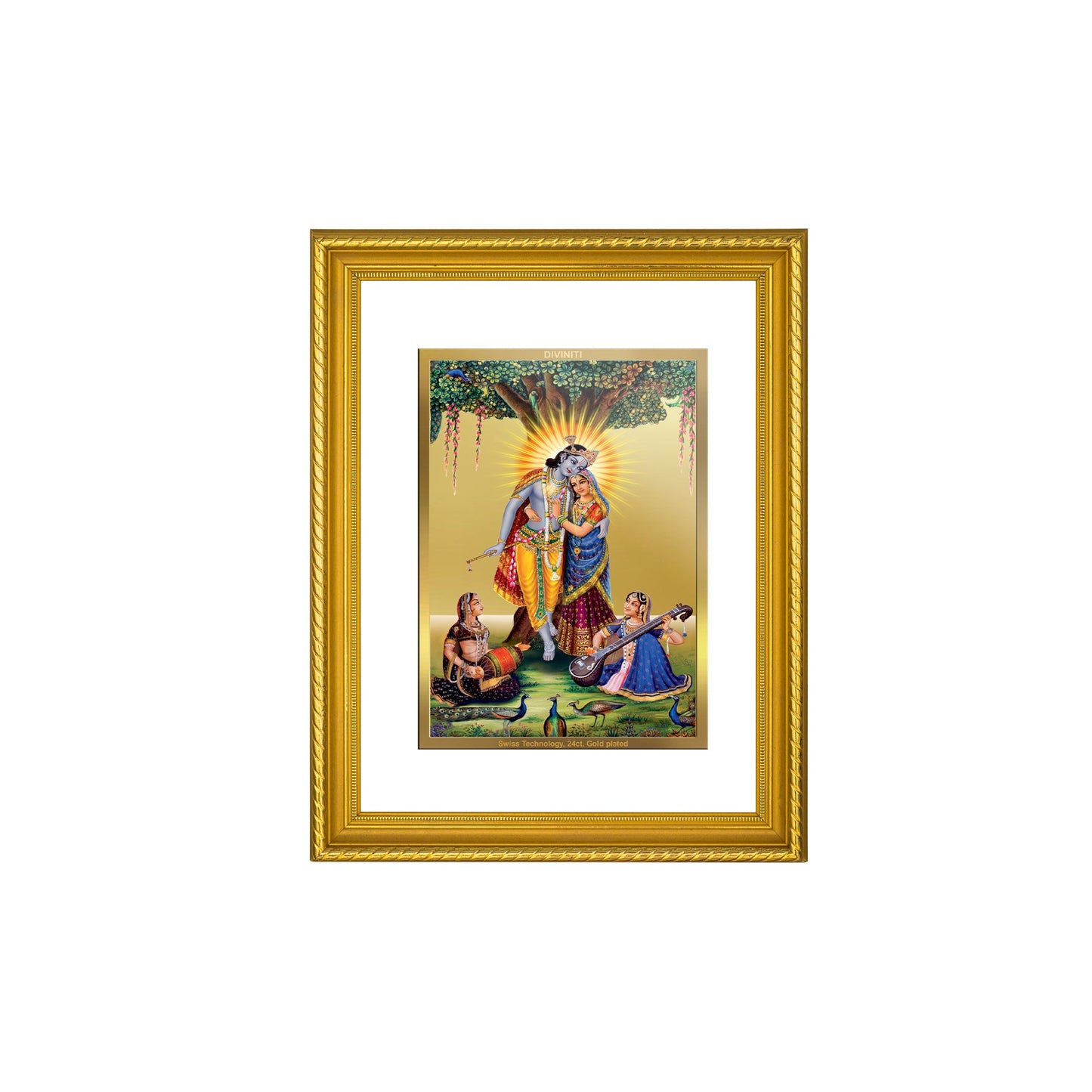 DIVINITI Radha Krishna Gold Plated Wall Photo Frame, Table Decor| DG Frame 056 Size 3 and 24K Gold Plated Foil (32.5 CM X 25.5 CM)