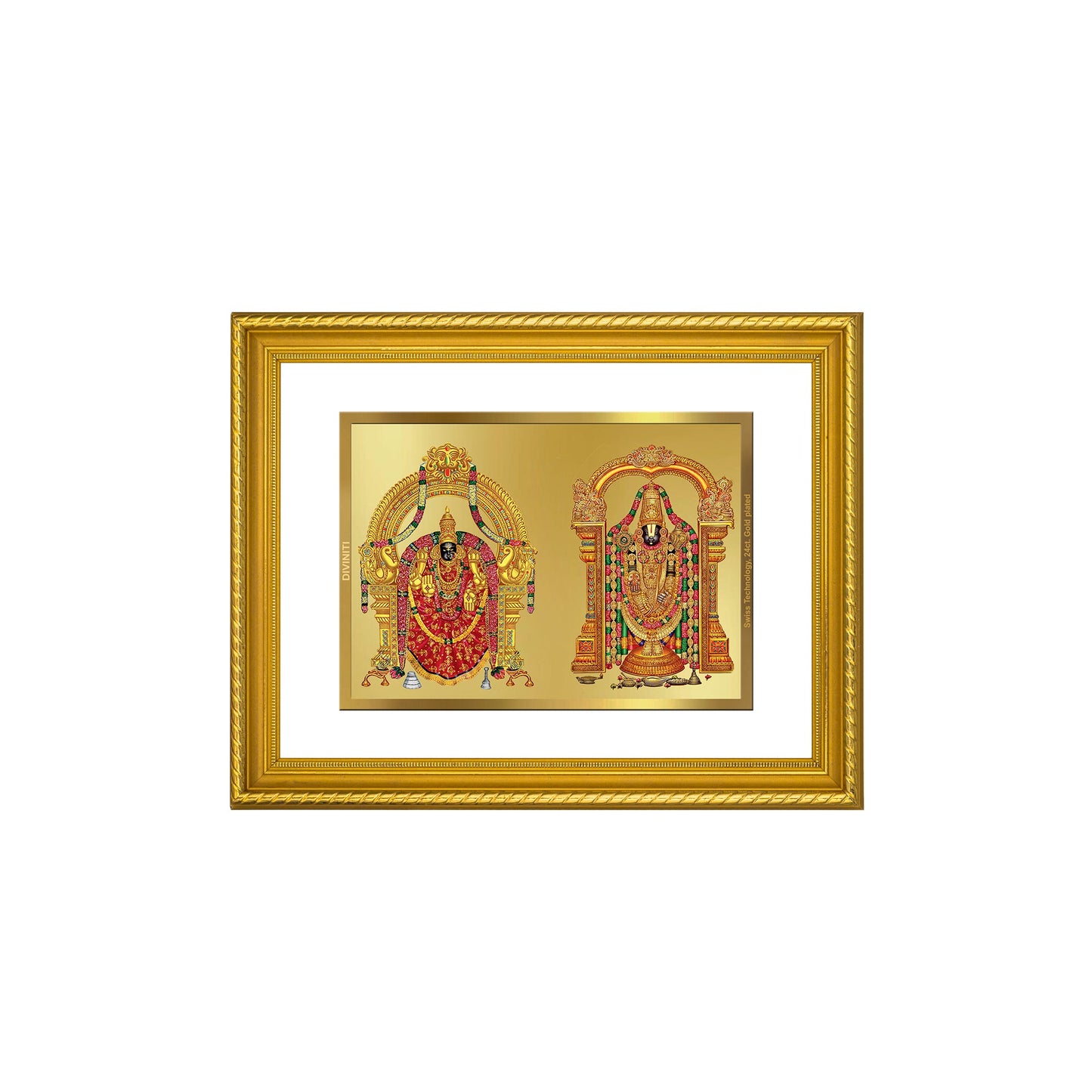 DIVINITI Padmavati & Balaji Gold Plated Wall Photo Frame, Table Decor| DG Frame 056 Size 3 and 24K Gold Plated Foil (32.5 CM X 25.5 CM)