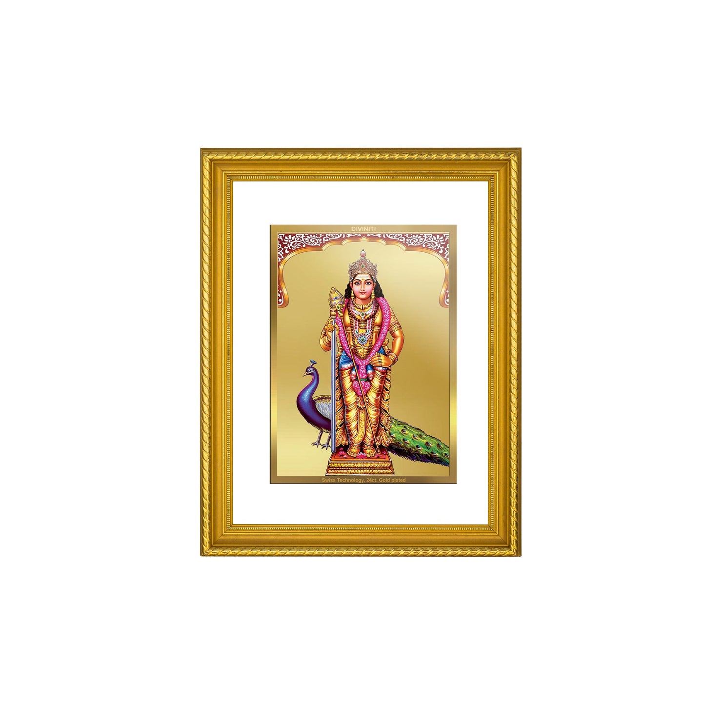 DIVINITI Murugan Gold Plated Wall Photo Frame, Table Decor| DG Frame 056 Size 3 and 24K Gold Plated Foil (32.5 CM X 25.5 CM)