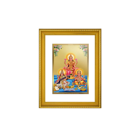 DIVINITI Lakshmi Ganesha Saraswati Gold Plated Wall Photo Frame, Table Decor| DG Frame 056 Size 3 and 24K Gold Plated Foil (32.5 CM X 25.5 CM)