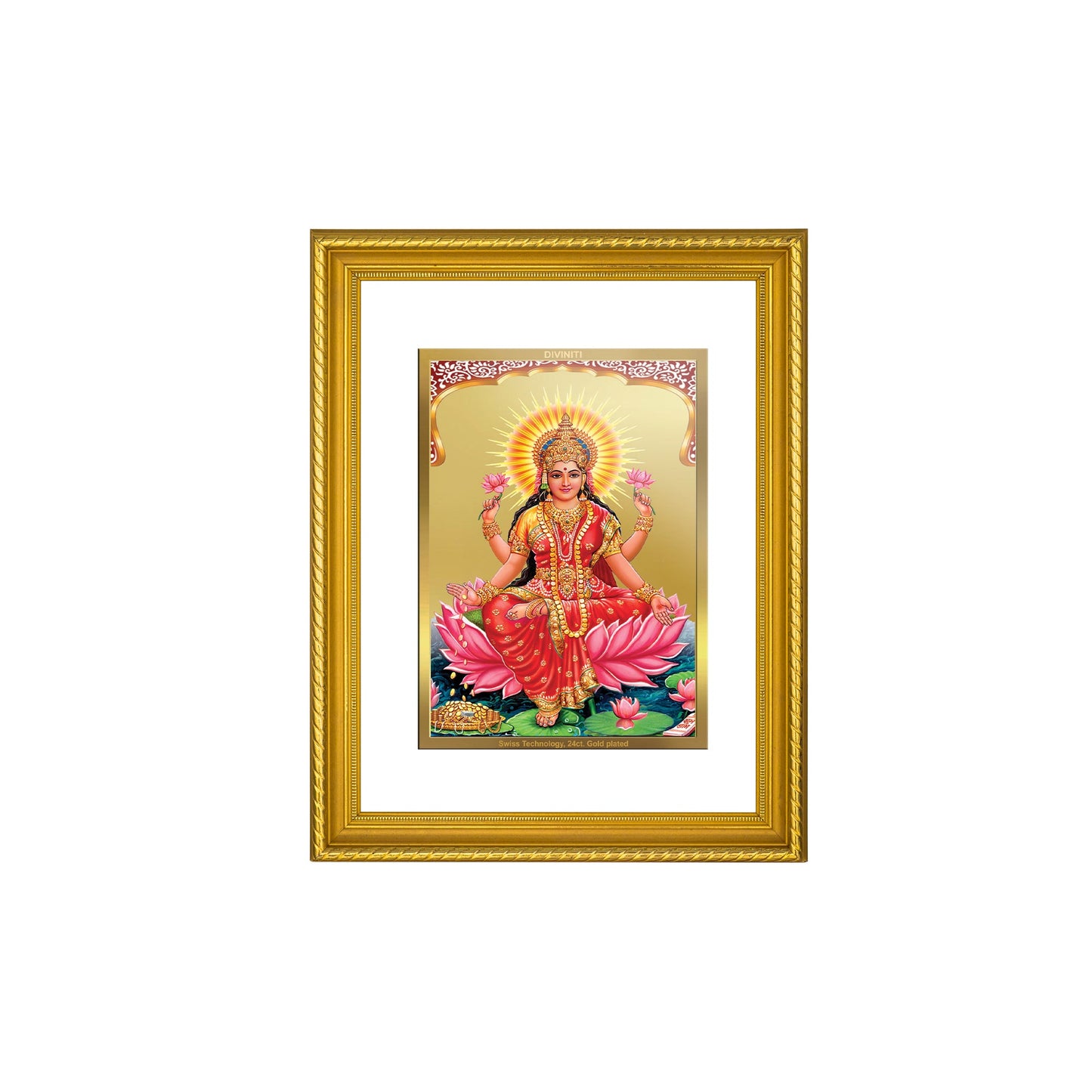 DIVINITI Lakshmi Gold Plated Wall Photo Frame, Table Decor| DG Frame 056 Size 3 and 24K Gold Plated Foil (32.5 CM X 25.5 CM)