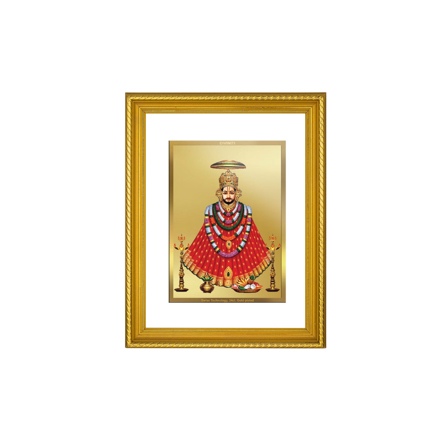 DIVINITI Khatu Shyam with Garlands Gold Plated Wall Photo Frame, Table Decor| DG Frame 056 Size 3 and 24K Gold Plated Foil(32.5 CM X 25.5 CM)