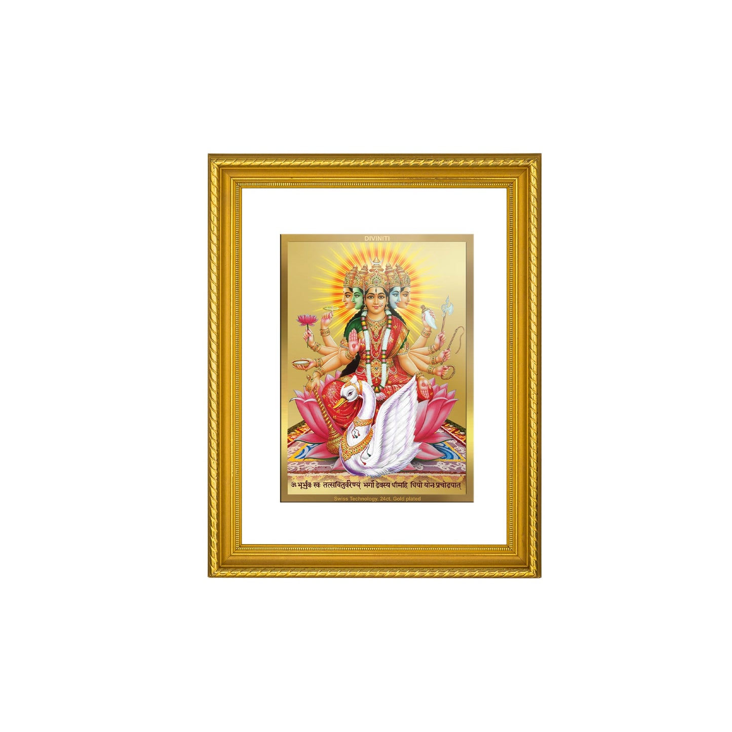 DIVINITI Gayatri Mata Gold Plated Wall Photo Frame, Table Decor| DG Frame 056 Size 3 and 24K Gold Plated Foil (32.5 CM X 25.5 CM)