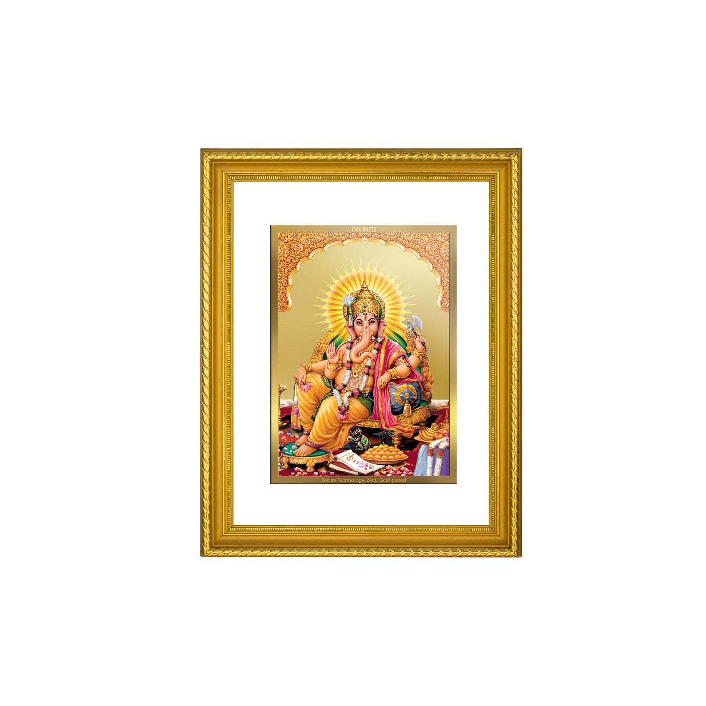 DIVINITI Lord Ganesha Gold Plated Wall Photo Frame, Table Decor| DG Frame 056 Size 3 and 24K Gold Plated Foil (32.5 CM X 25.5 CM)