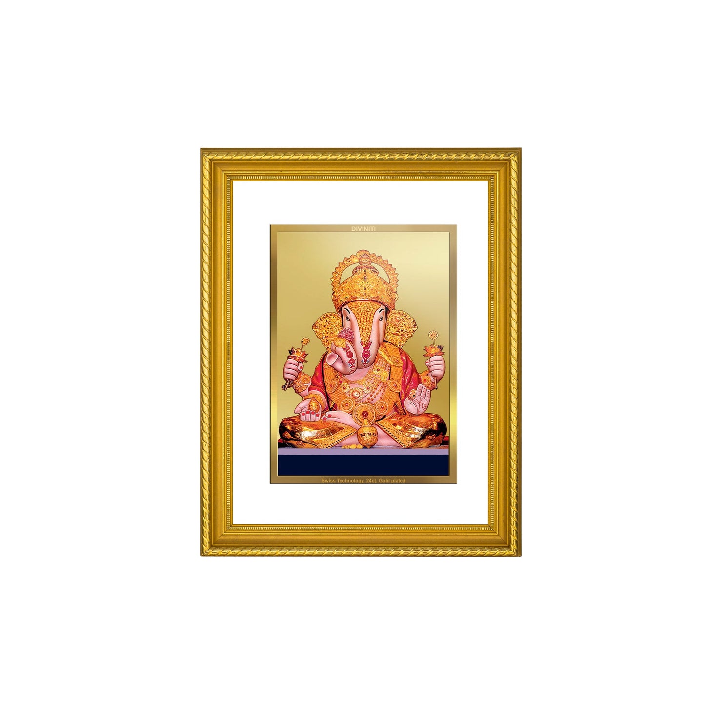 DIVINITI Dagadu Ganesha Gold Plated Wall Photo Frame, Table Decor| DG Frame 056 Size 3 and 24K Gold Plated Foil (32.5 CM X 25.5 CM)