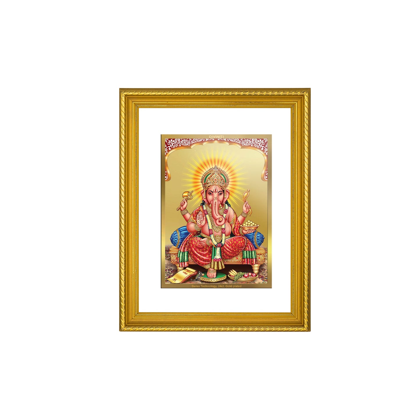 DIVINITI Ganesha Gold Plated Wall Photo Frame, Table Decor| DG Frame 056 Size 3 and 24K Gold Plated Foil (32.5 CM X 25.5 CM)