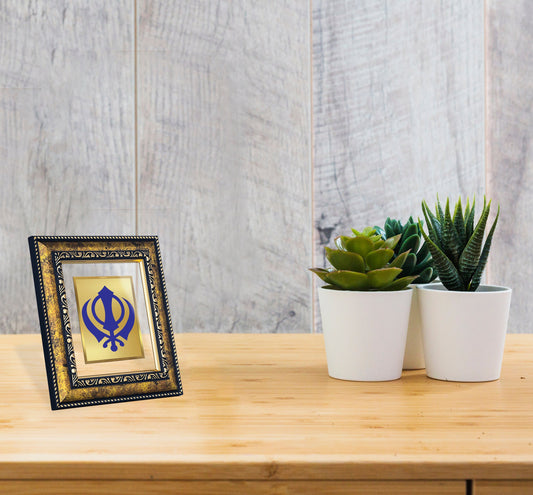 DIVINITI Khanda Sahib Gold Plated Wall Photo Frame, Table Decor| DG Frame 113 Size 2 and 24K Gold Plated Foil (23.5 CM X 19.5 CM)