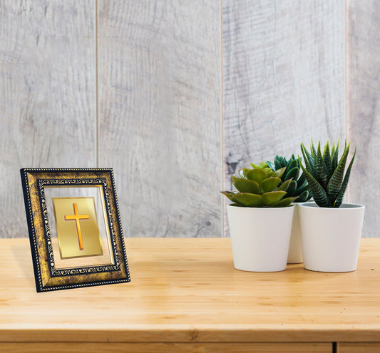 DIVINITI Holy Cross Gold Plated Wall Photo Frame, Table Decor| DG Frame 113 Size 2 and 24K Gold Plated Foil (23.5 CM X 19.5 CM)