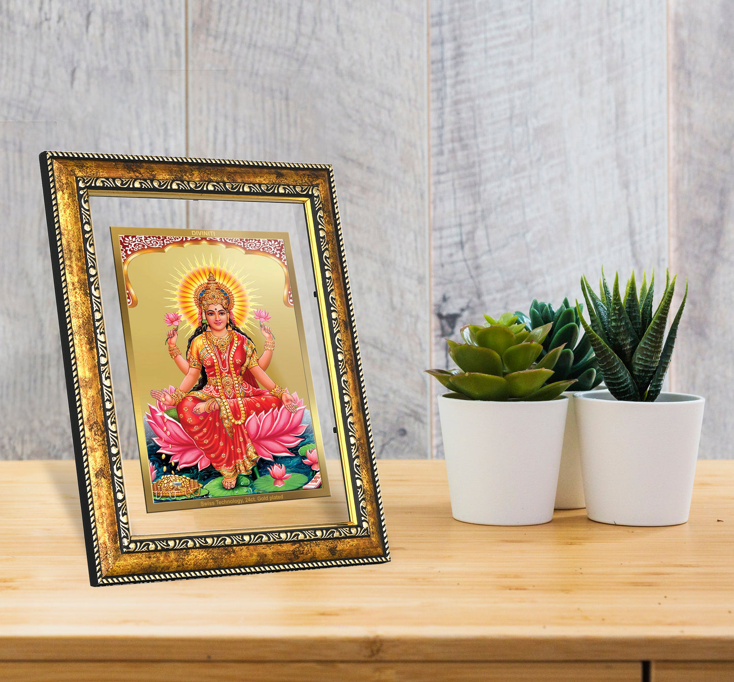 DIVINITI Lakshmi Gold Plated Wall Photo Frame, Table Decor| DG Frame 113 Size 2.5 and 24K Gold Plated Foil (29 CM X 23.7 CM)