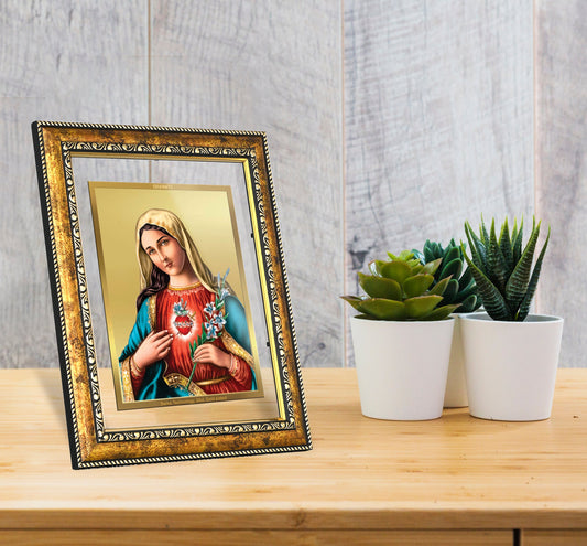 DIVINITI Mother Mary Gold Plated Wall Photo Frame, Table Decor| DG Frame 113 Size 2.5 and 24K Gold Plated Foil (29 CM X 23.7 CM)