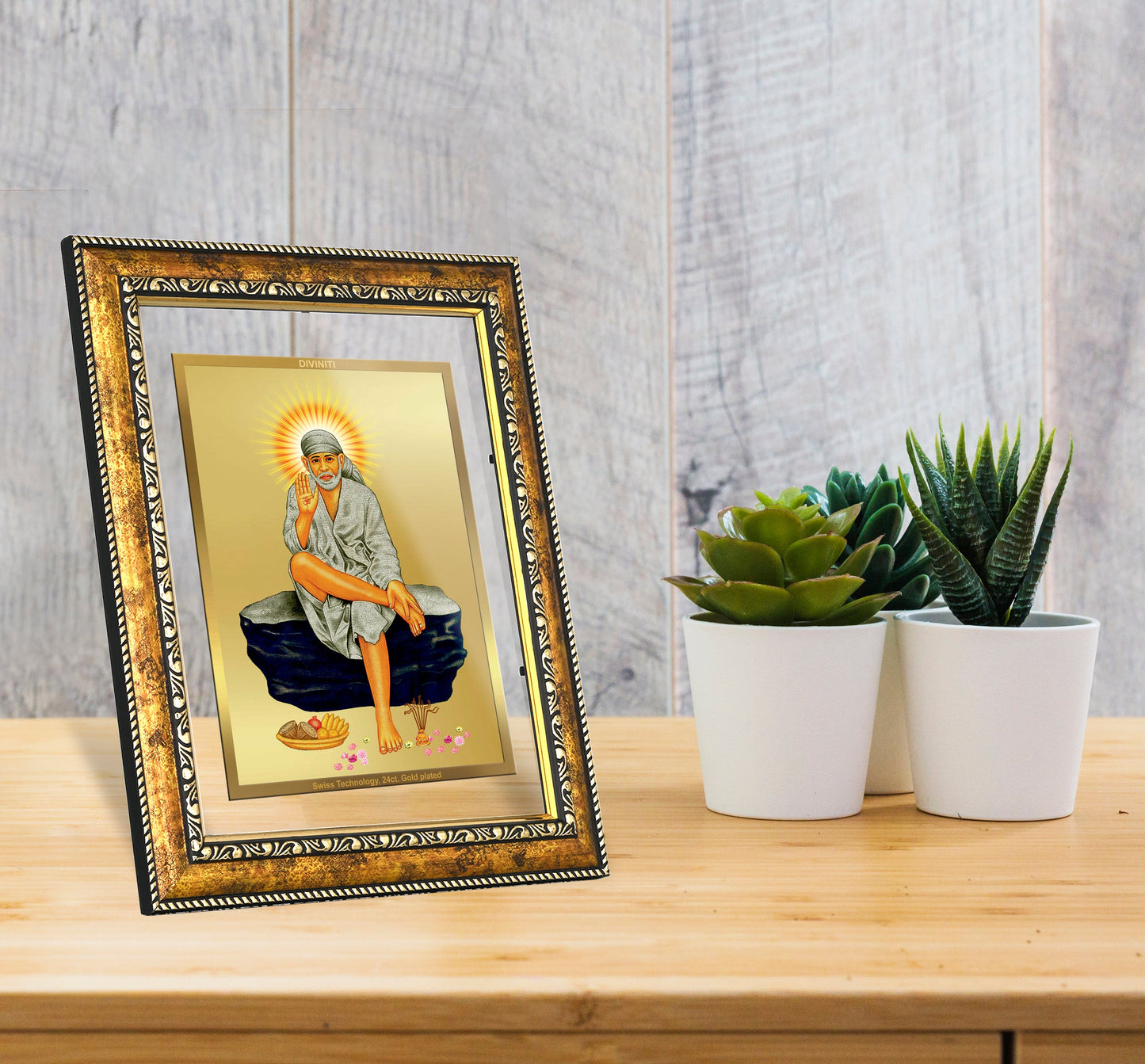 DIVINITI Sai Baba Gold Plated Wall Photo Frame, Table Decor| DG Frame 113 Size 2.5 and 24K Gold Plated Foil (29 CM X 23.7 CM)