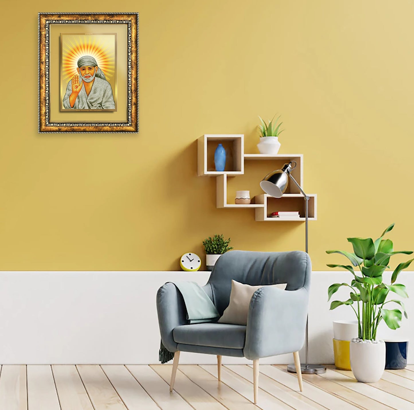 DIVINITI Shirdi Sai Baba Gold Plated Wall Photo Frame, Table Decor| DG Frame 113 Size 2.5 and 24K Gold Plated Foil (29 CM X 23.7 CM)