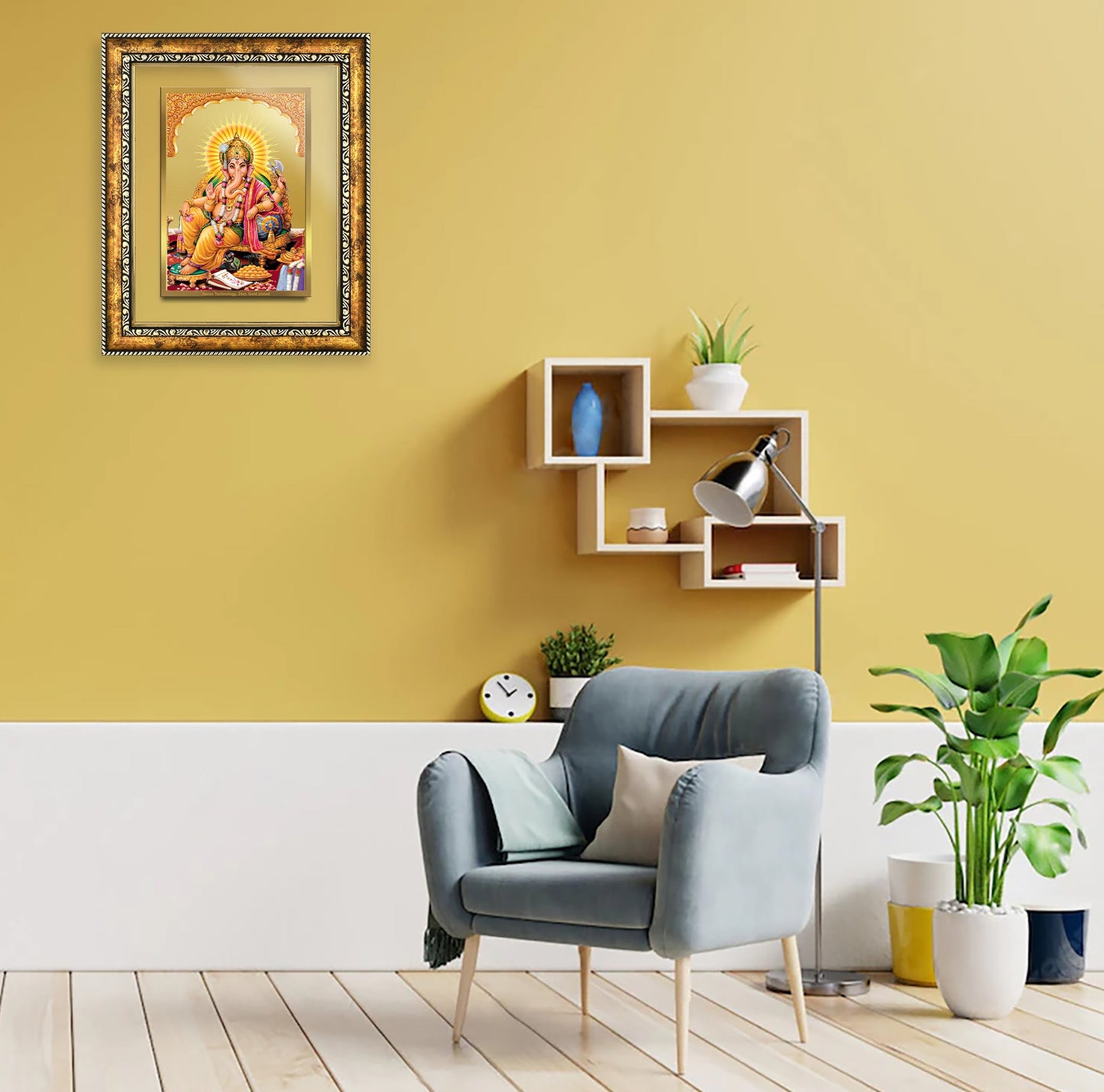 DIVINITI Lord Ganesha Gold Plated Wall Photo Frame, Table Decor| DG Frame 113 Size 2.5 and 24K Gold Plated Foil (29 CM X 23.7 CM)