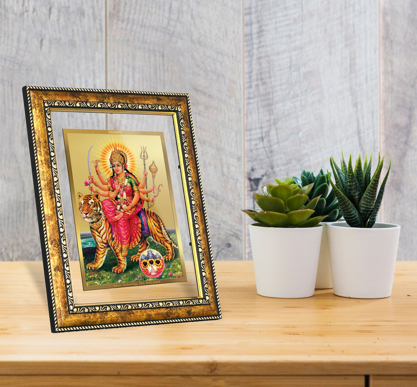 DIVINITI Durga Gold Plated Wall Photo Frame, Table Decor| DG Frame 113 Size 2.5 and 24K Gold Plated Foil (29 CM X 23.7 CM)