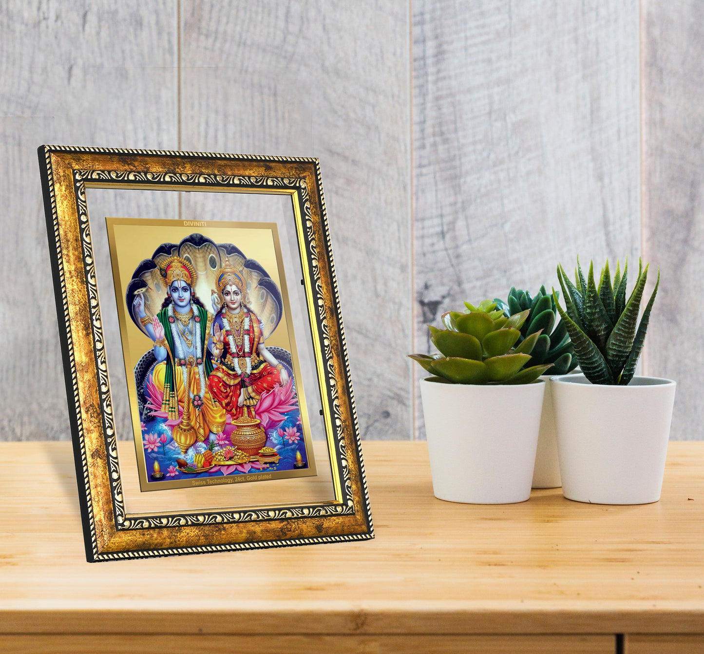 DIVINITI Vishnu Lakshmi Gold Plated Wall Photo Frame, Table Decor| DG Frame 113 Size 2.5 and 24K Gold Plated Foil (29 CM X 23.7 CM)