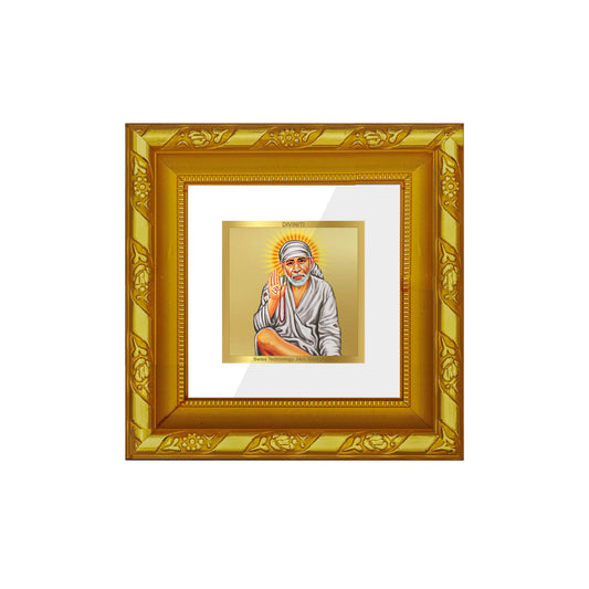 DIVINITI 24K Gold Plated Sai Baba Photo Frame For Home Decor, Table, Prayer, Festive Gift (10.8 X 10.8 CM)