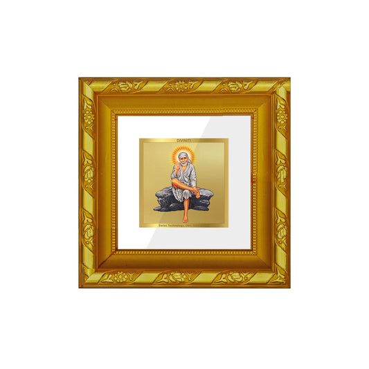 DIVINITI 24K Gold Plated Sai Baba Photo Frame For Home Decor, Table, Prayer, Festive Gift (10.8 X 10.8 CM)