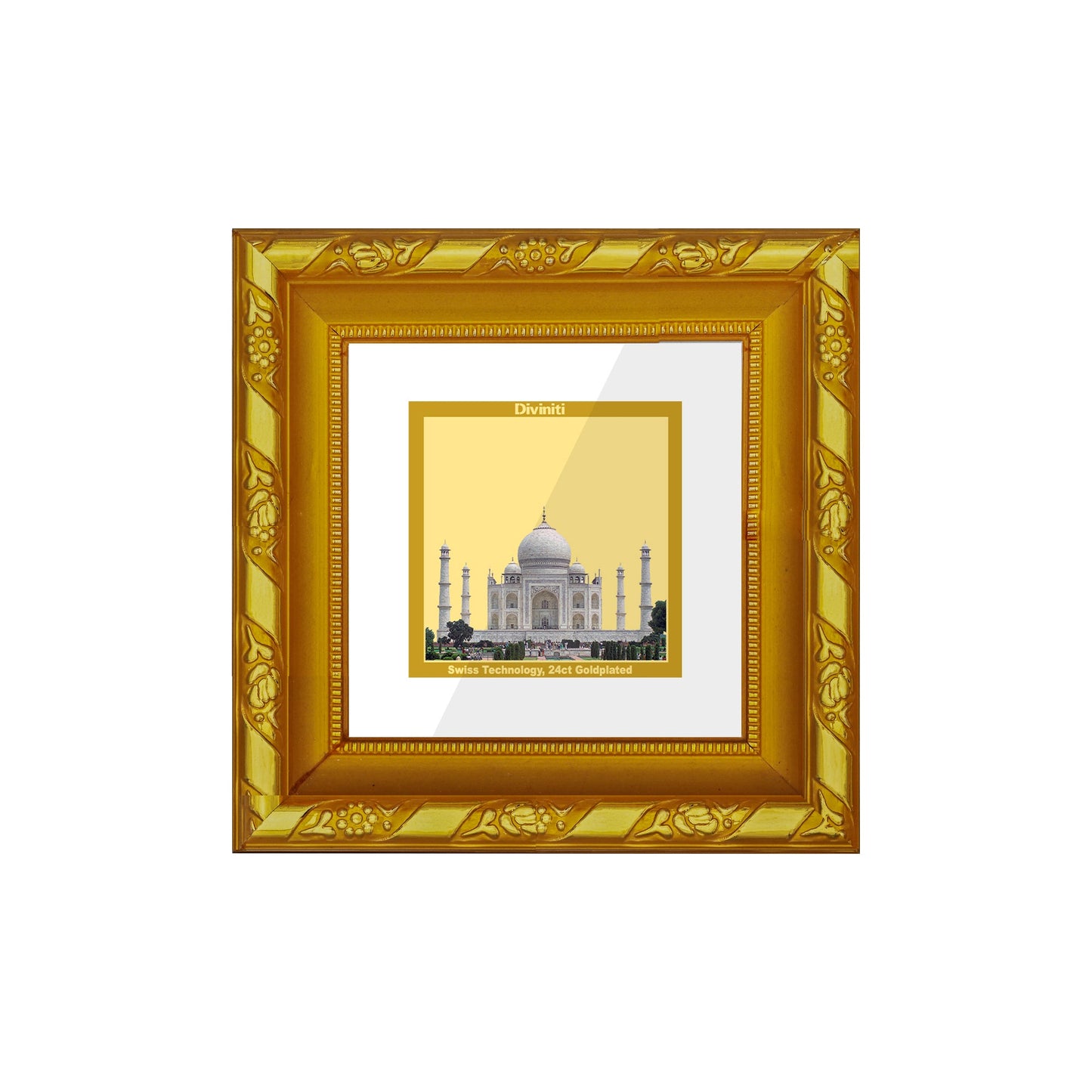 DIVINITI 24K Gold Plated Taj Mahal Photo Frame For Home Decor, Table, Luxury Gifting (10.8 X 10.8 CM)