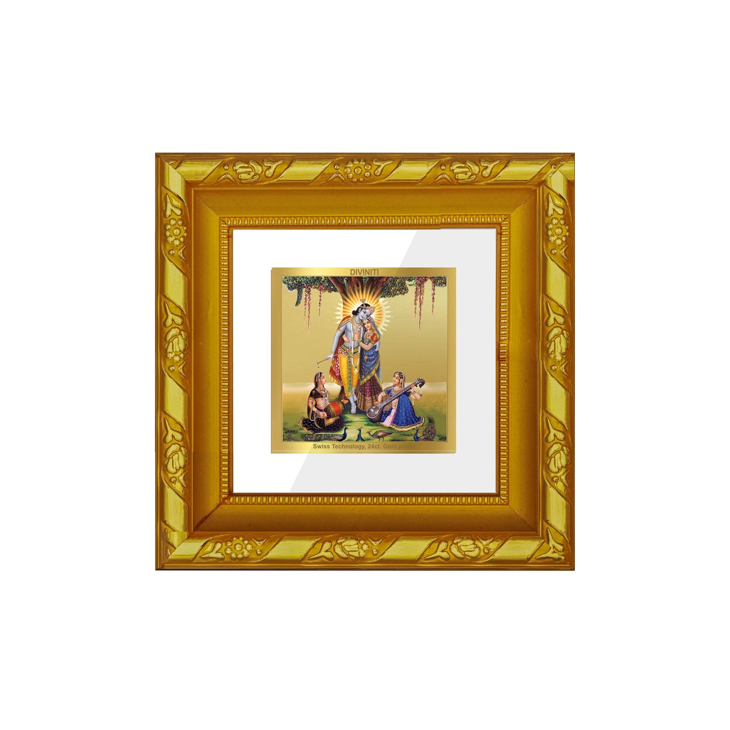 DIVINITI 24K Gold Plated Radha Krishna Photo Frame For Home Decor Showpiece, Puja, Gift (10.8 X 10.8 CM)