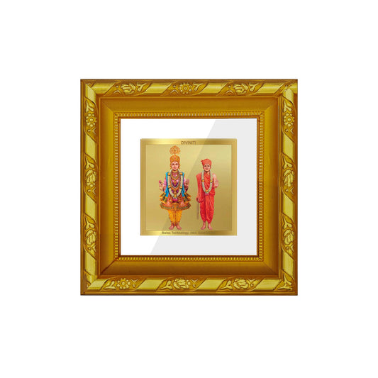 DIVINITI 24K Gold Plated Swaminarayan Photo Frame For Home, Tabletop, Puja Room (10.8 X 10.8 CM)